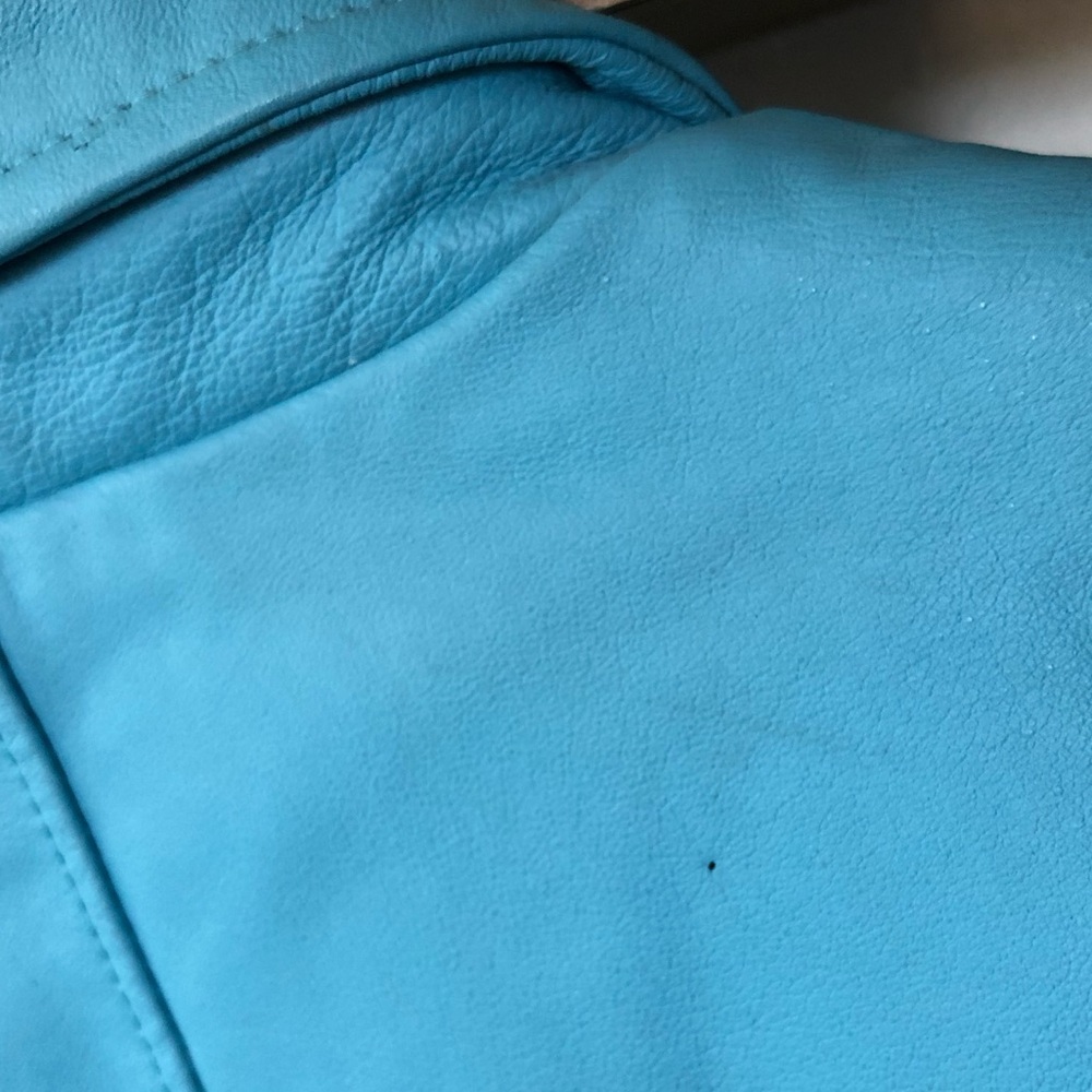 Vintage Y2K Turquoise Blue Italian Leather Moto Jacket W - Picture 8 of 9
